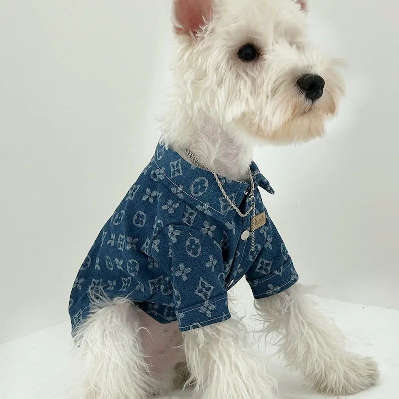 Pet Denim Shirt Teddy Bichon Pomeranian Wearable Dog Clothes Spring and Autumn Pet Clothing for Small and Medium-sized Dogs Link